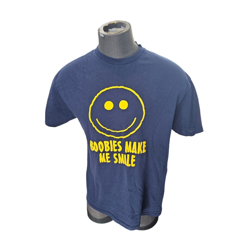 Spencer's Mens T-Shirt Boobies Make Me Smile XL Blue